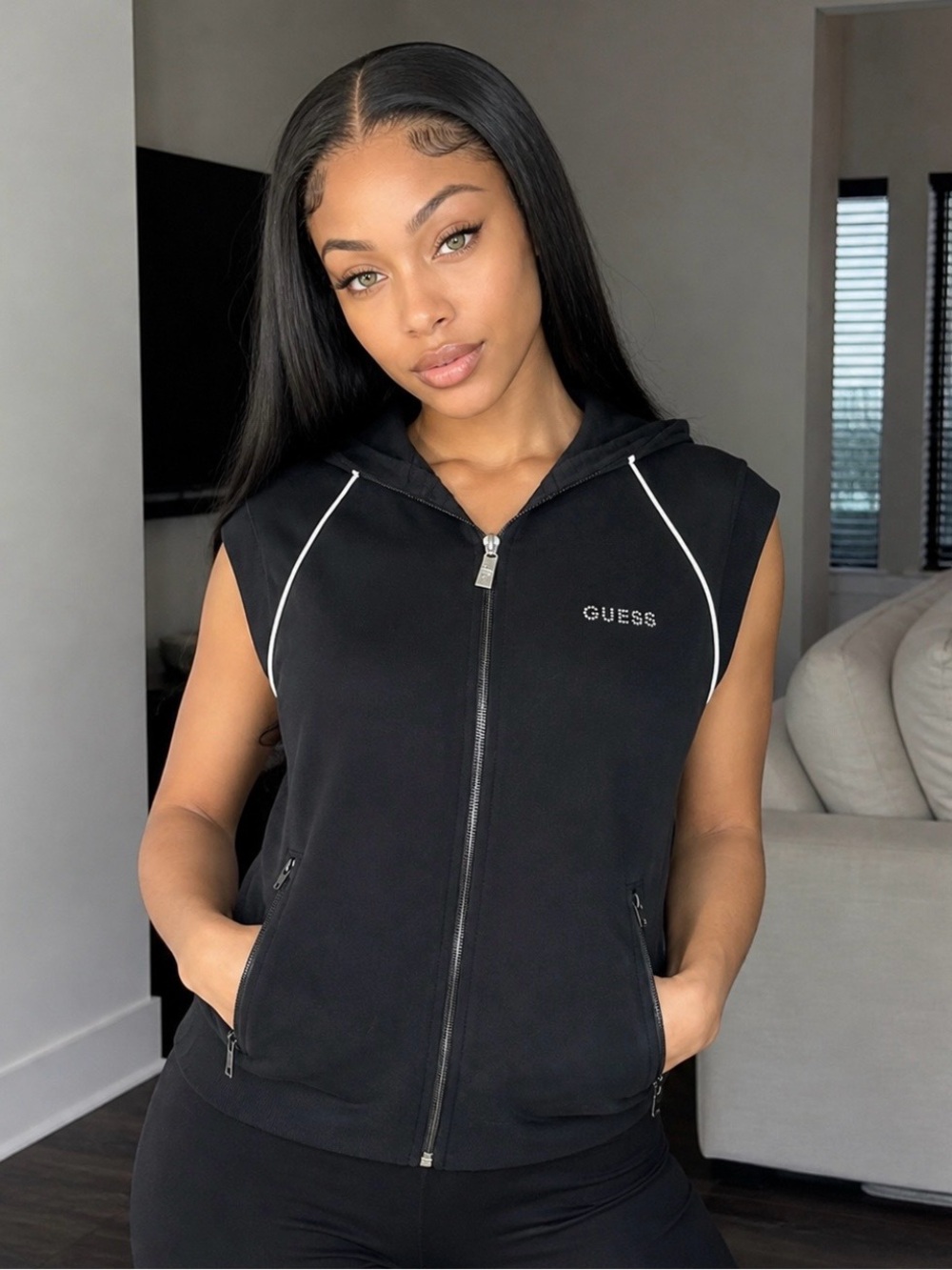 💙🤍 GUESS Sleeveless Full-Zip Hoodie 🤍💙